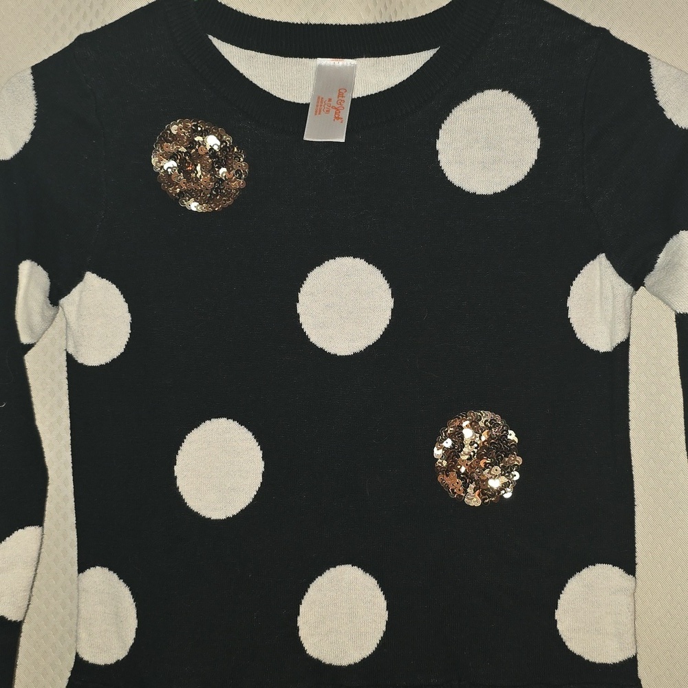 Cat & Jack Black Sweater with White Dots and Gold Detail - Picture 3 of 5